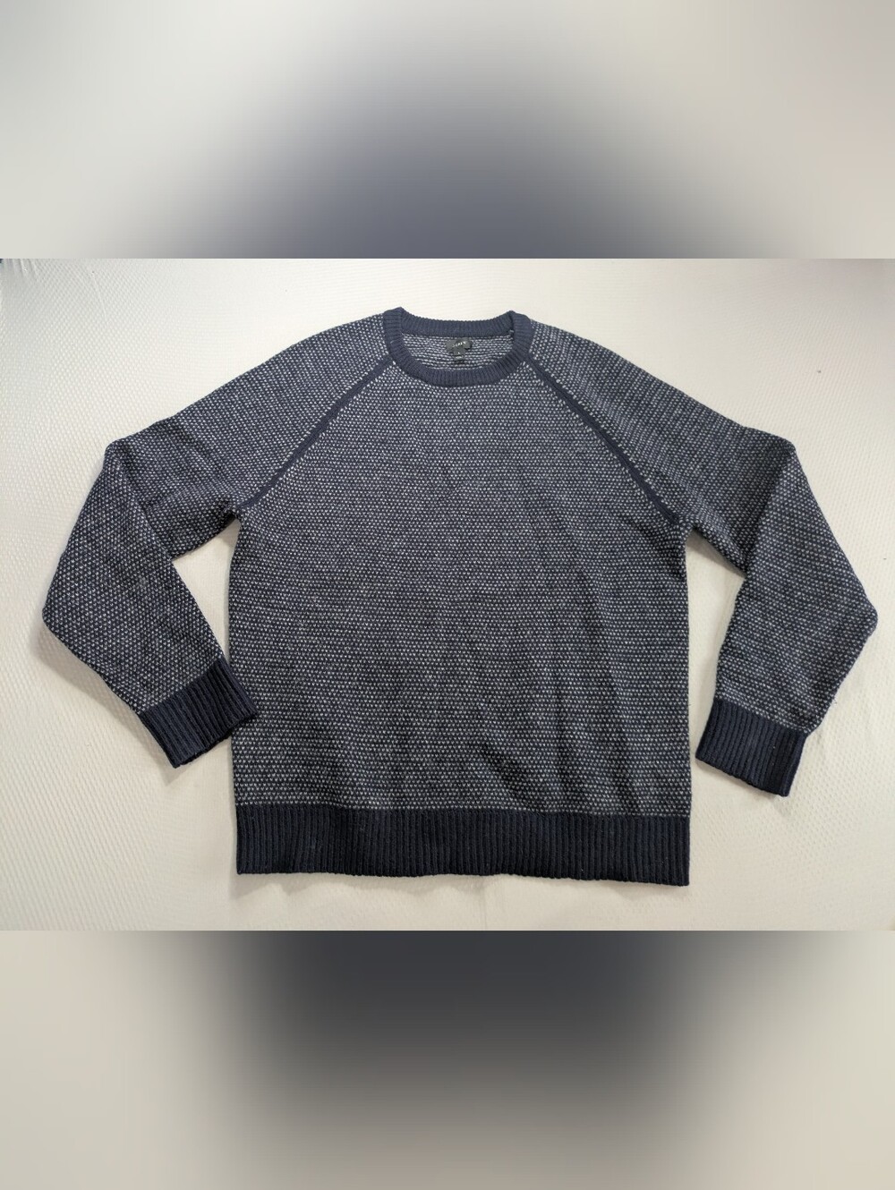 J Crew Sweater Mens L Rugged Merino Wool Blend Blue Birdseye Knit Pullover EUC